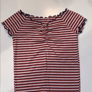 Ribbed semi off the shoulder shirt
